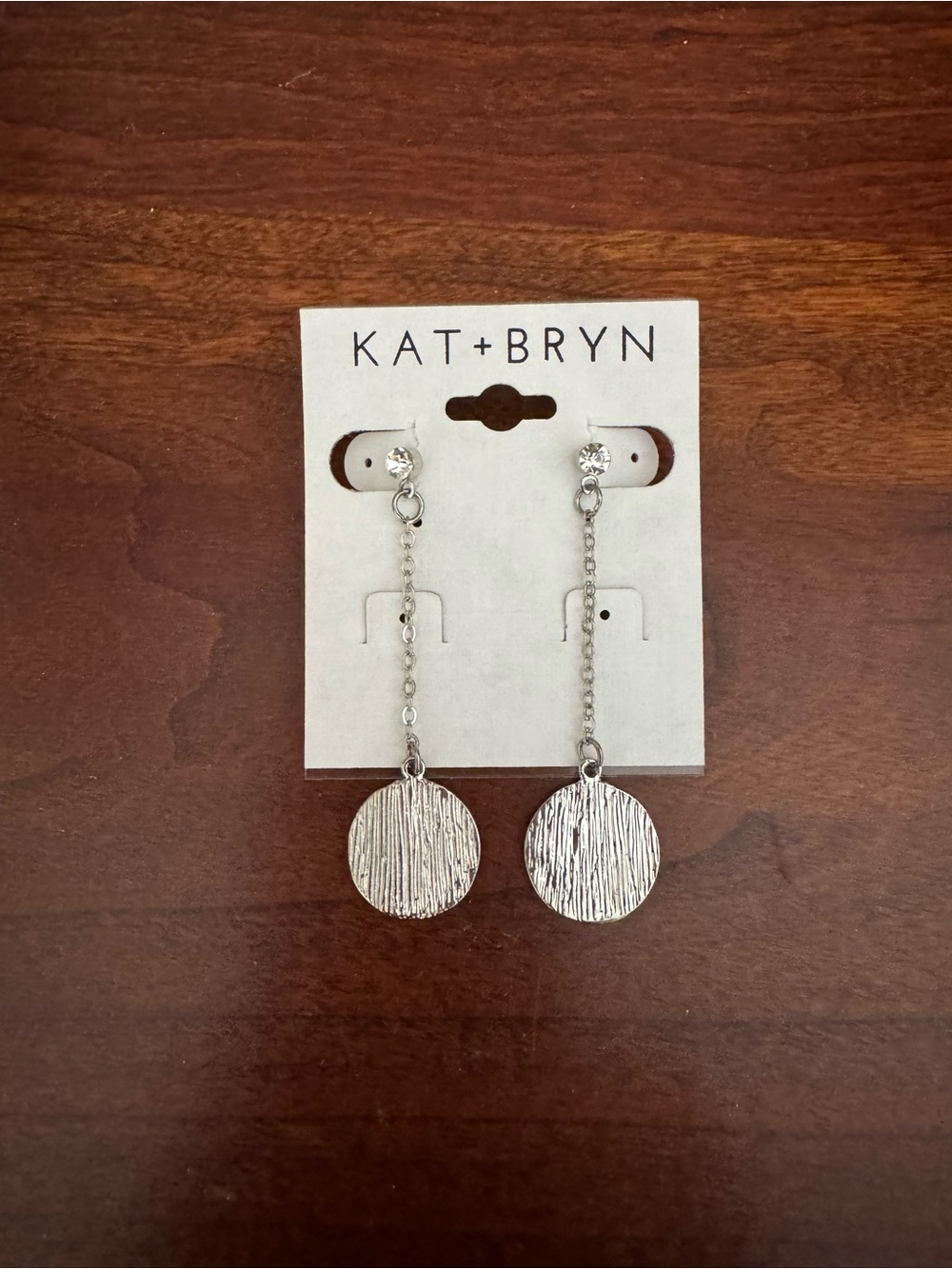 Silver Textured Disc Drop Earrings